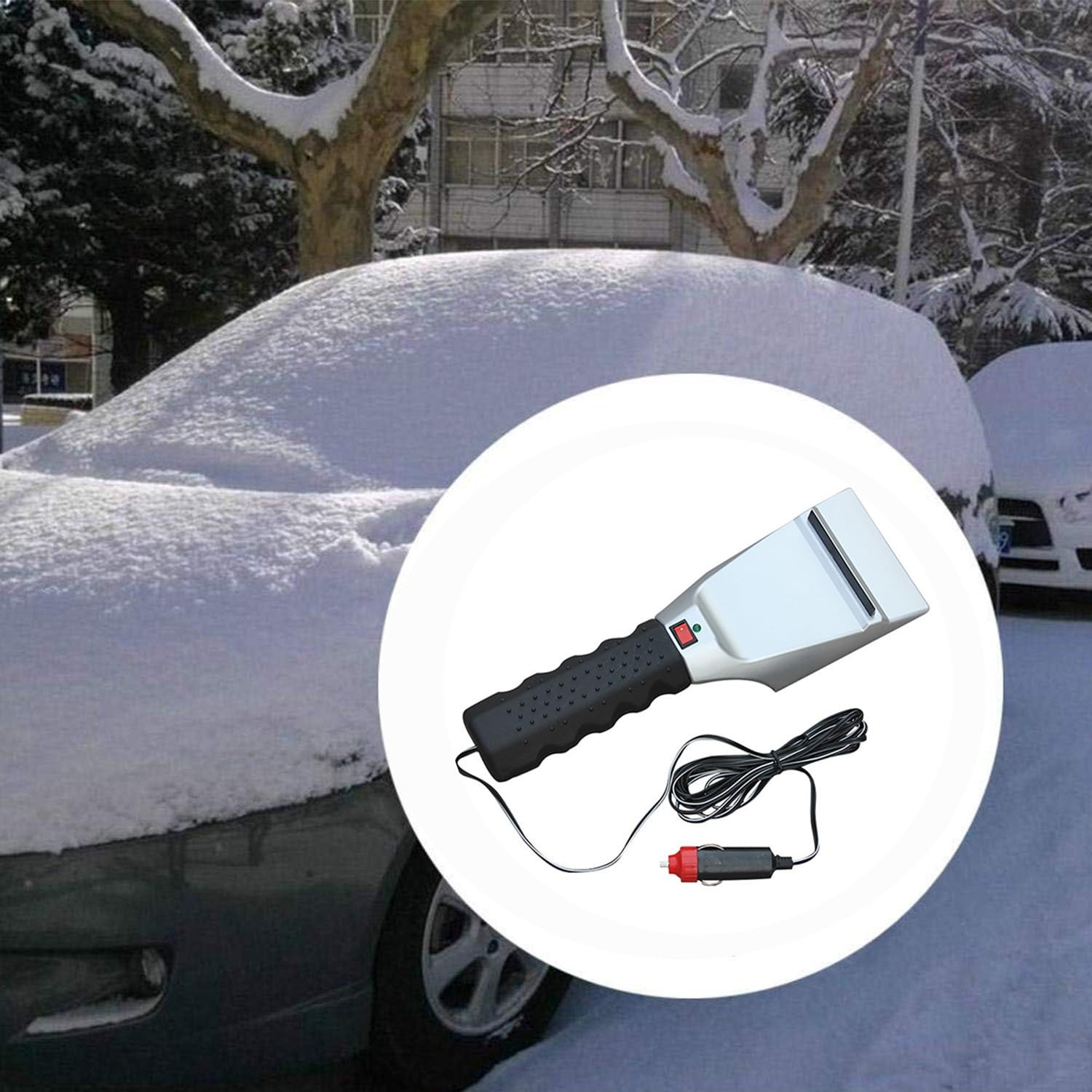 Housoutil 4 Pièces Grattoir à Neige Chauffant 12v pour Voiture, Plastique et Métal, Déneigement et Dégivrage Rapide du Pare-Brise en Hiver