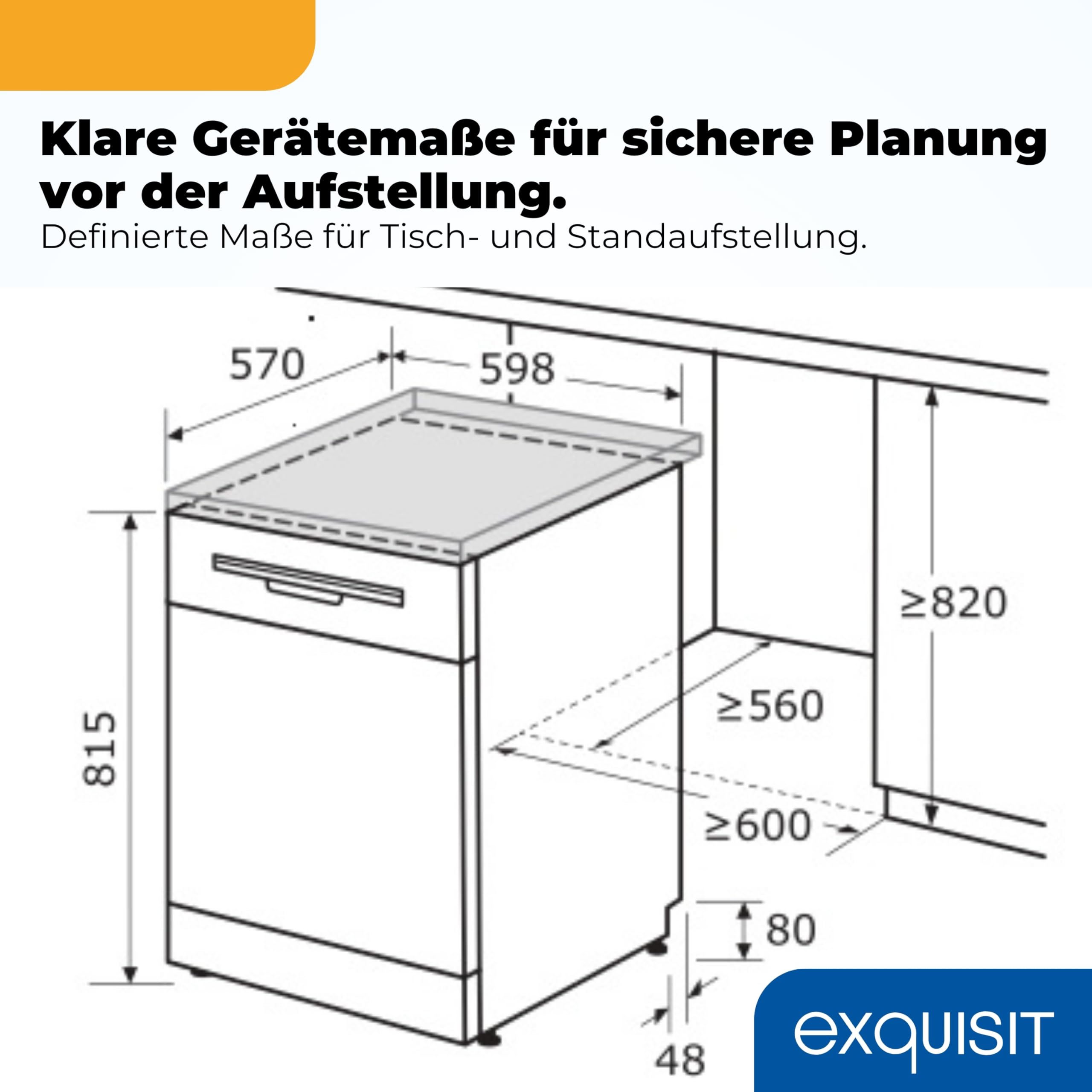 Exquisit GSP56312-030E Geschirrspüler Freistehend - 60cm Spülmaschine Weiß | Spülmaschine unterbau 60 cm mit Aquastop, 12 Maßgedecke, Geschirrspüler 60cm unterbau, 49 dB, Startzeitvorwahl & LED.