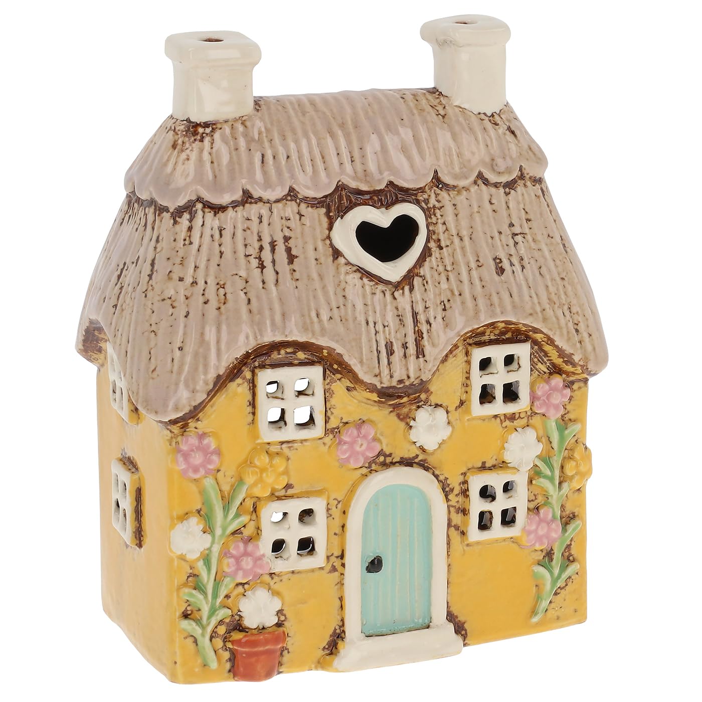 Village Pottery Small Yellow Thatched Garden Cottage Tea Light Candle Holder
