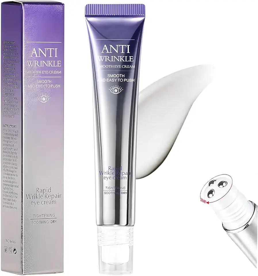 Creme para os Olhos com Ácido Hialurônico, Massageador Roll-on, Anti-Rugas, Anti-Olheiras, Hidratante, 15ml