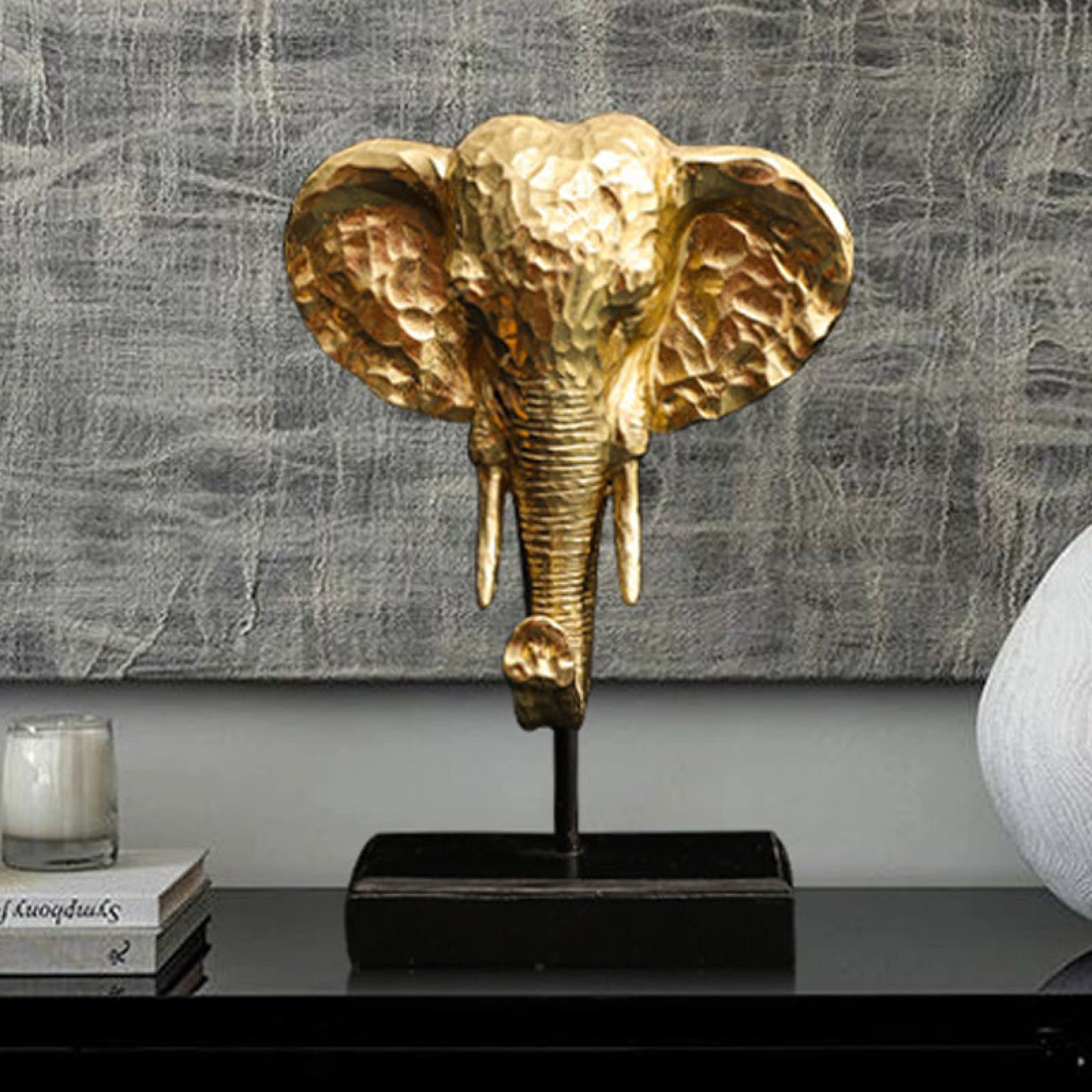 Amazon.co.jp: 像の彫刻 現代の樹脂象の像黄金の象の頭の動物の置物の
