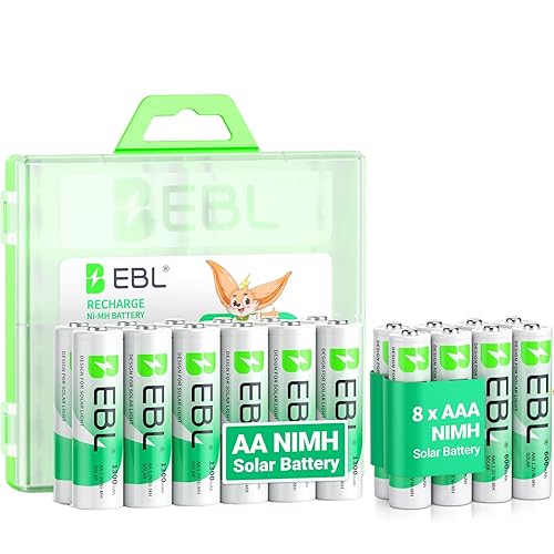 EBL Batería solar AA AAA recargable para luces solares al aire libre, NIMH precargada 1.2V recarga hasta 1200 veces para jardín paisajismo luces