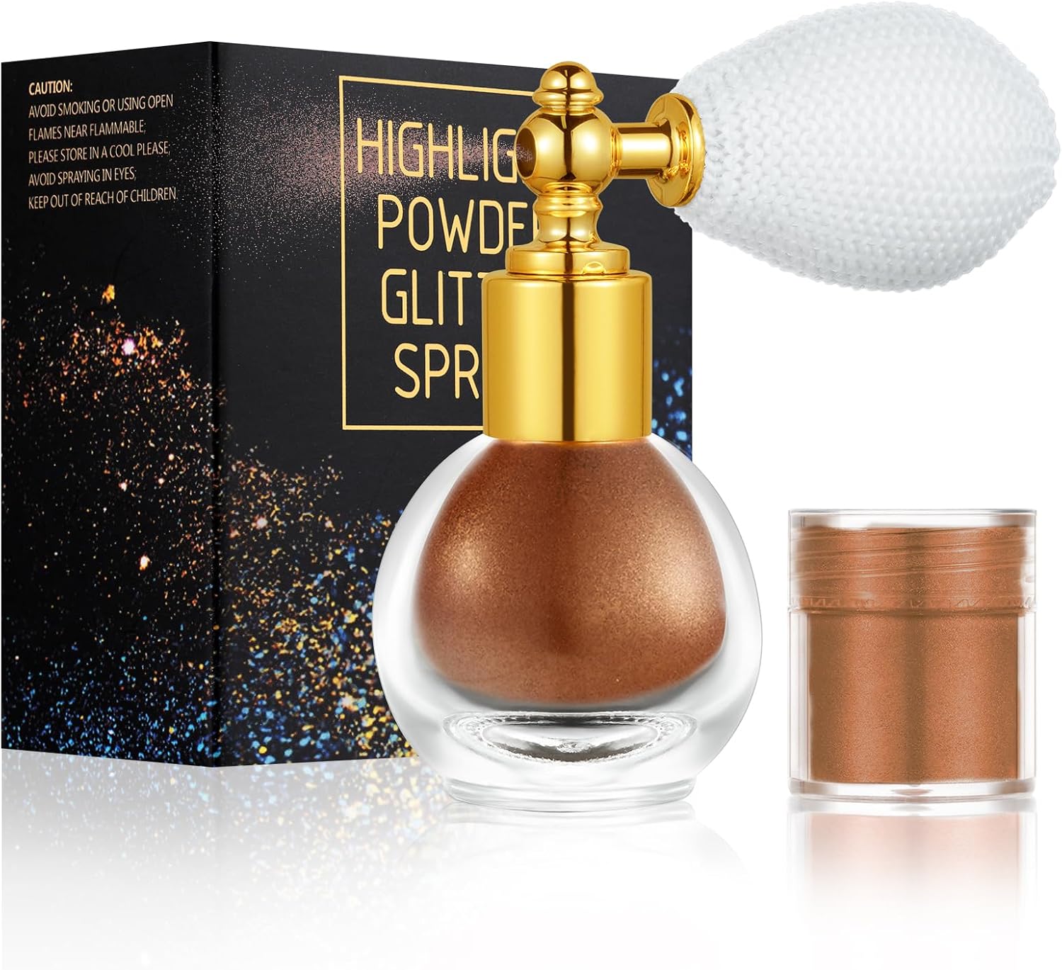 AOOWU Glitter Powder Spray, Shiny Body Glitter Spray for Women, Highlighter Loose Powder Spray, Shimmer Sparkle Powder Makeup Spray for Body, Hair, Face and Clothes