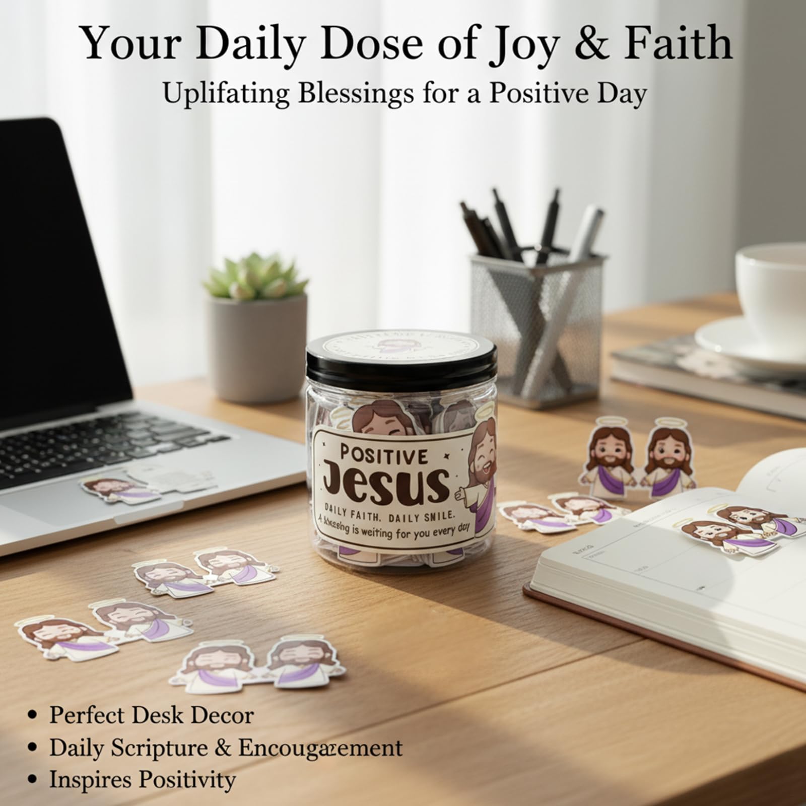 Emotional Support Jesus Jar, 60 Double-Sided Scripture Cards & Daily Encouragement Mini Blessings, Christian Easter Gift for Women, Teen Girls Basket Stuffer