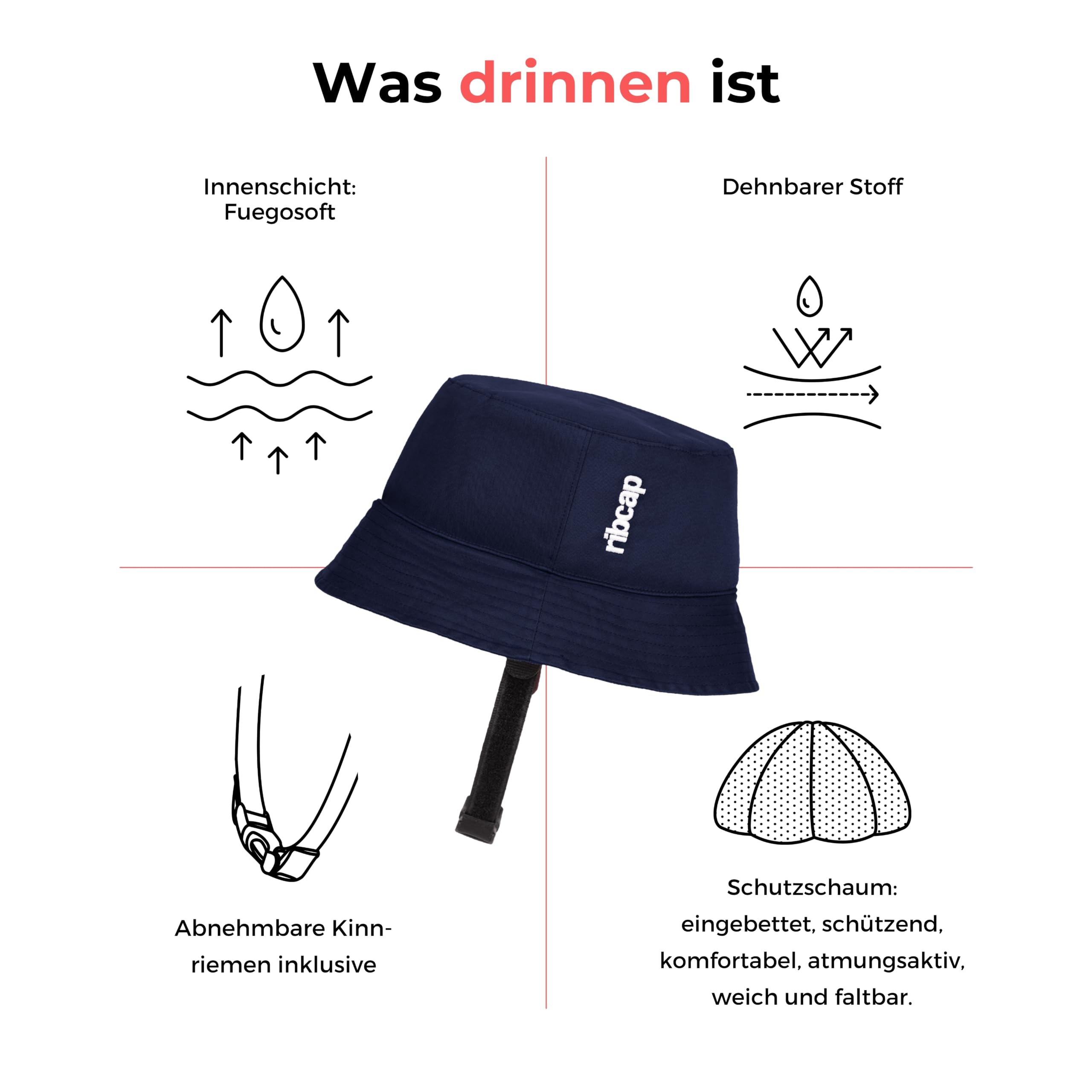 Ribcap Billie Marineblau | Weicher Schutzhelm bei Epilepsie und Sturzgefahr