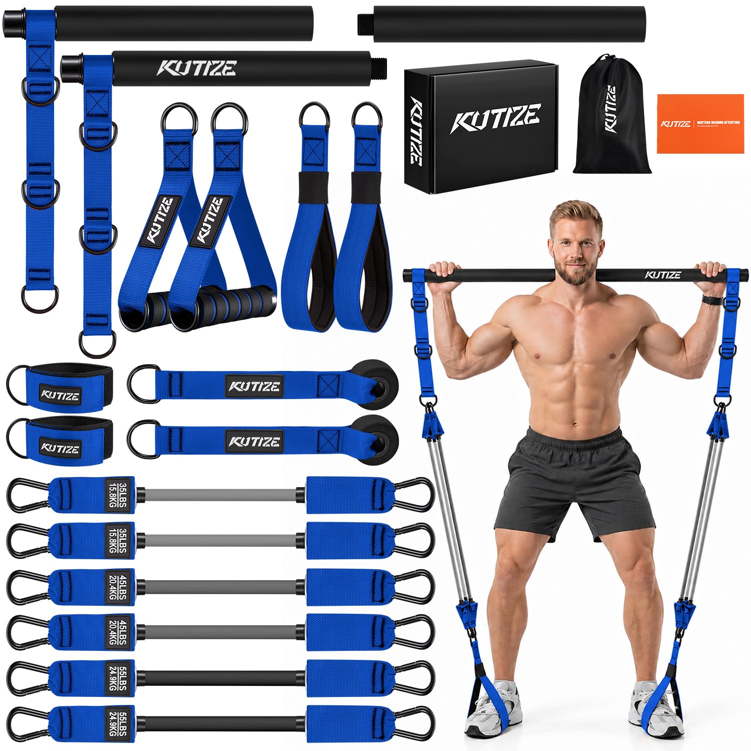 Heavy Duty Pilates Bar Kit with Resistance Bands, Strength Training for Men