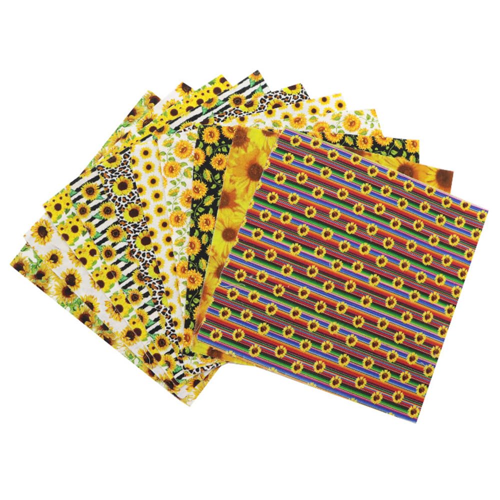 Tessuto di cotone con girasole, 10 pezzi, per il giorno del Ringraziamento, patchwork, motivo floreale, per cucito, tessuto autunnale, stampa quadrata, per fai da te (50 x 50 cm)