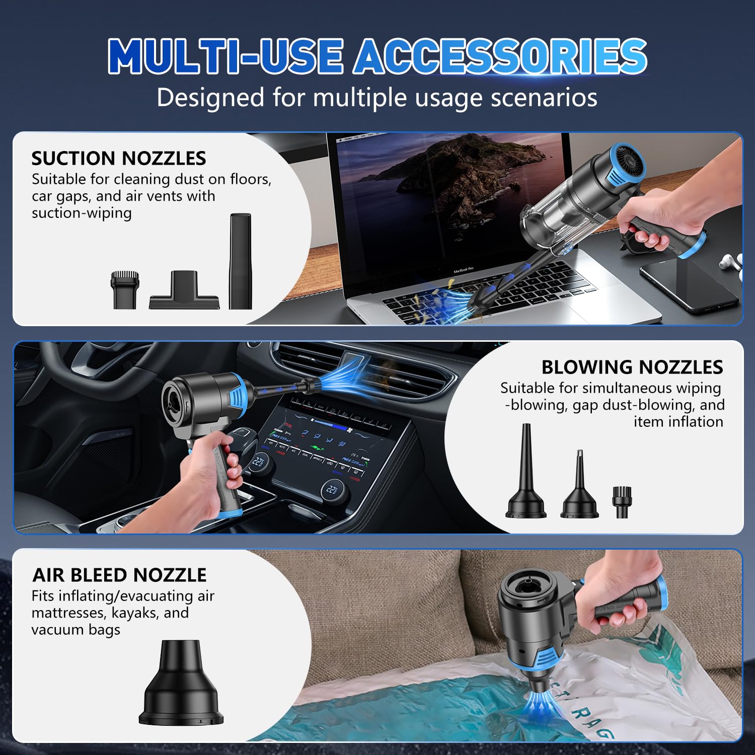 KMM Handheld Car Vacuum Cleaner, 16000PA Air Duster & Hand Held Vacuum view 6