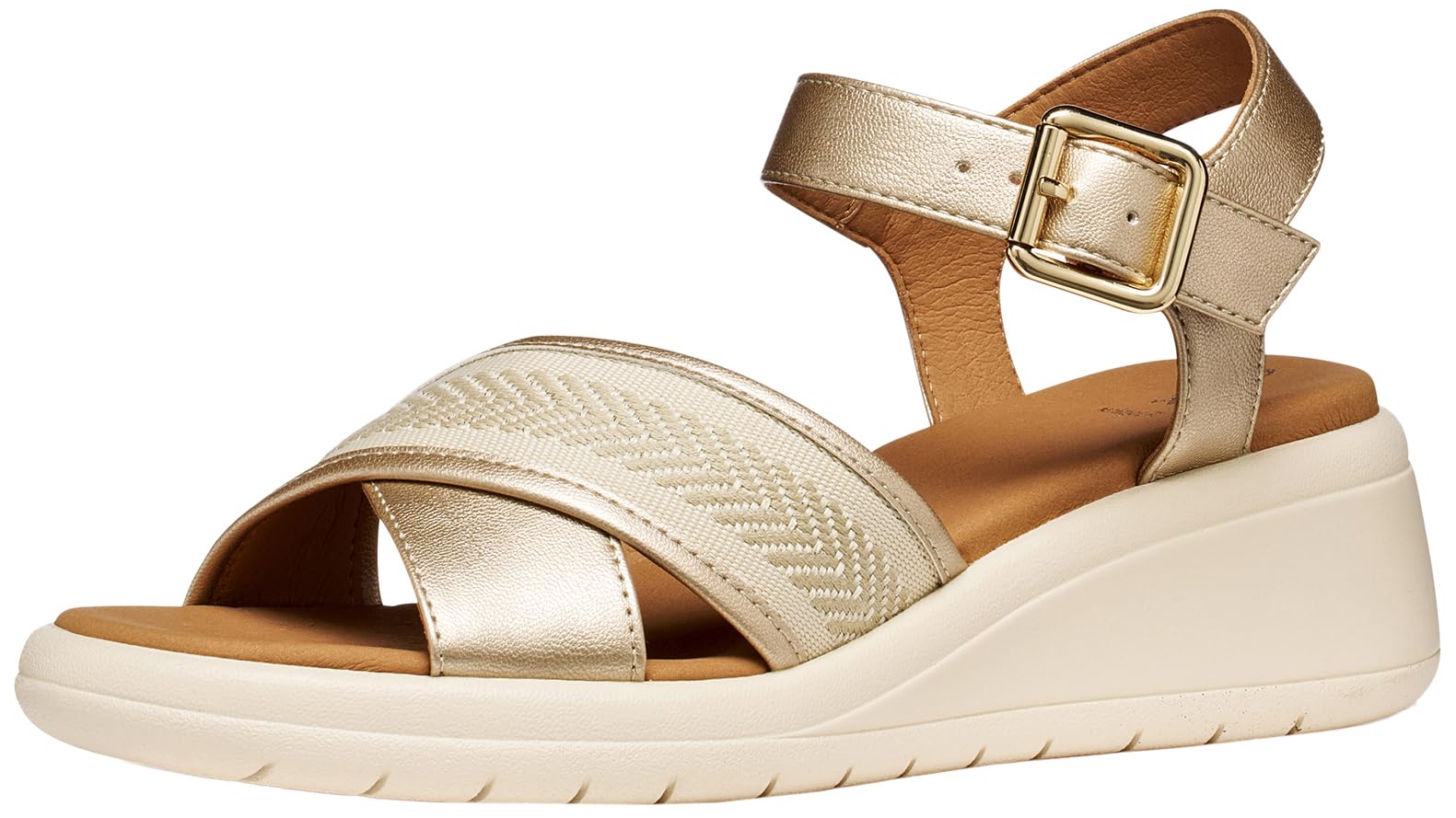 Geox Women's D MELICONIA G Wedge Sandal, LT Gold/Papyrus, 39 EU