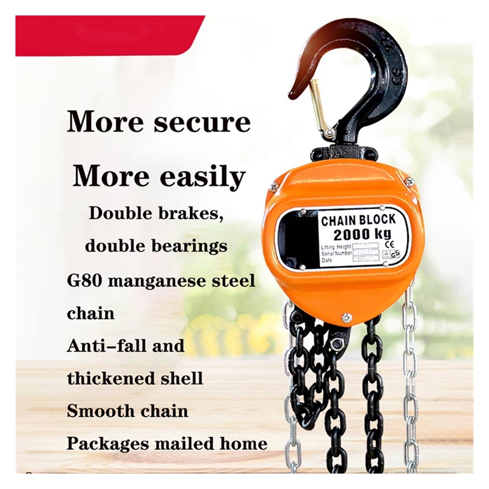 Lever Chain Hoist, Kettenzug, 1–1,5 Tonnen, G80-Kette, 3/6 m Hub, manueller Hebelblock | 1t 6m