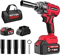 SEYVUM 1/2" Cordless Impact Wrench 320Ft-lbs Brushless Motor, 20V 4.0Ah Battery, Fast Charger & 4 Sockets - Powerful Impact Gun