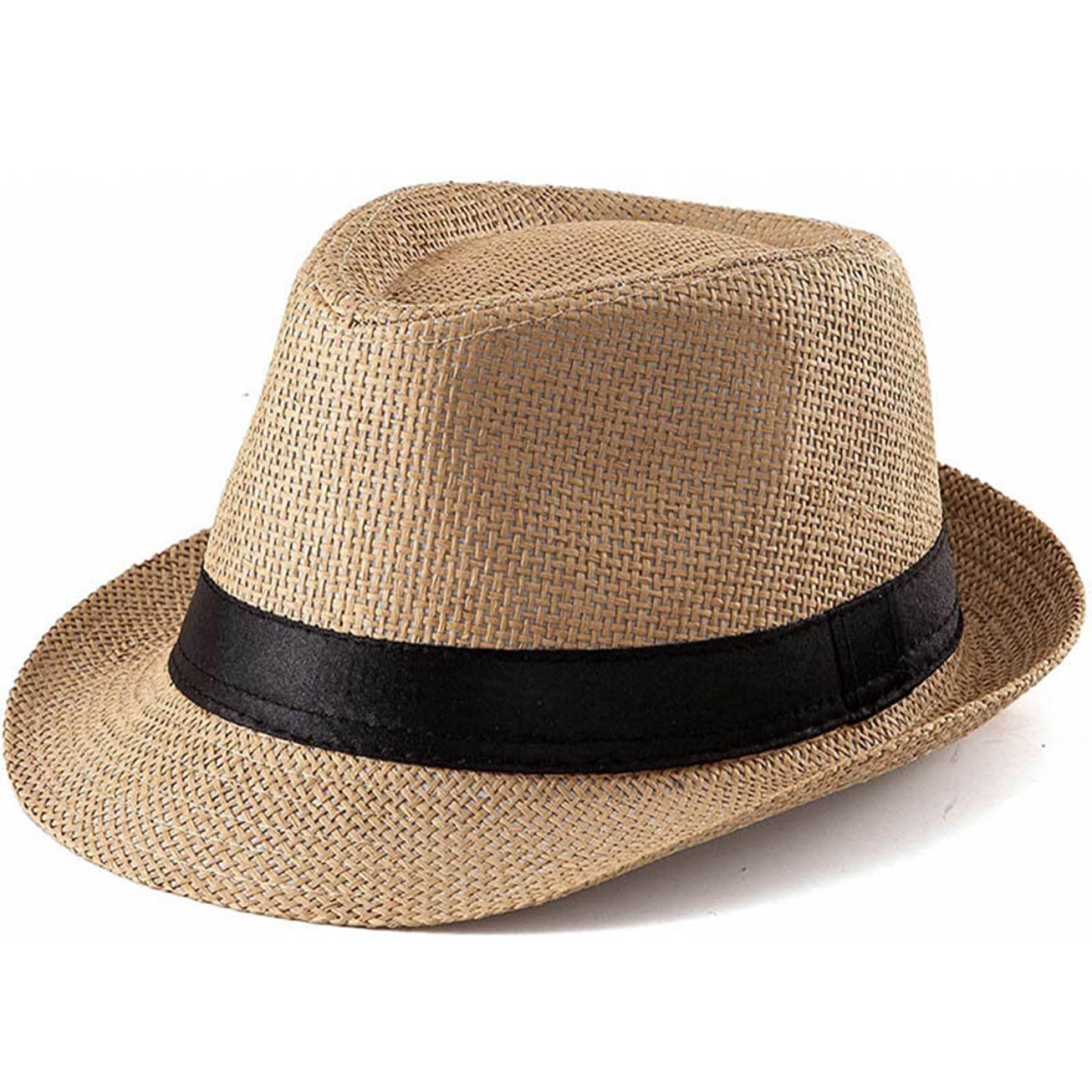 Cappello da Spiaggia in Paglia Cappello Panama da Uomo Fedora da Uomo con Protezione UV con Tesa arricciata Paglia Intrecciata Traspirante Cappelli da Sole Vintage per L'Estate