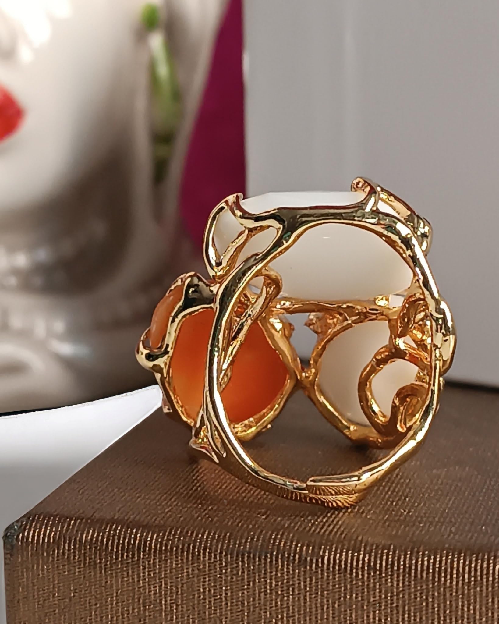 Anello Triplo con Agata Bianca e Cammeo Conchiglia