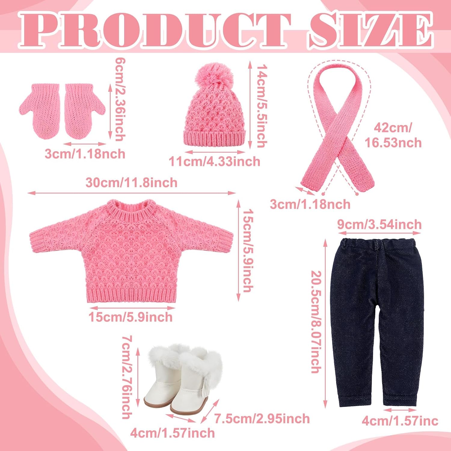 Bencailor 6 Pcs Christmas 18 Inch Doll Clothes and Accessories Christmas Outfits Set Sweaters Trousers Hats Shoes for 18 Inch Doll Gifts(Bight Pink,Modern Style)