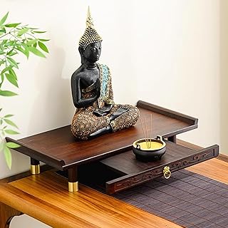 Altar Table, Bamboo Meditation Altar Table, Handmade Tiered Puja Table with Storage, Small Alter Table for Relaxation, Prayers, Divination, Worship, Wiccan Buddhist Shrine Home Decor(Size:S)