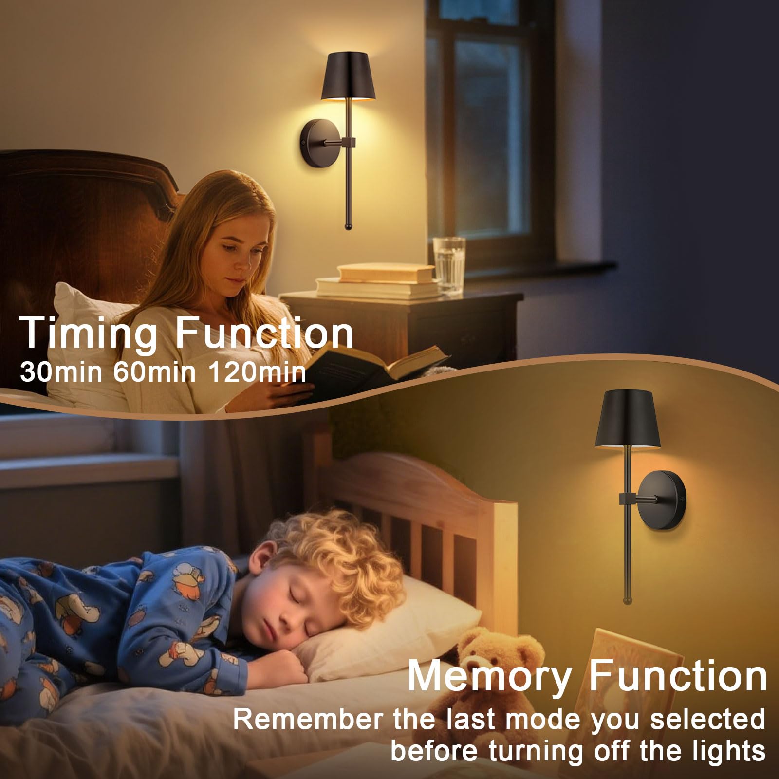 2 Stück Akku Wandleuchte Innen 5200mAh, LED Wandlampe Ohne Stromanschluss mit Fernbedienung RGB für Wohnzimmer Schlafzimmer Flur, Schwarz