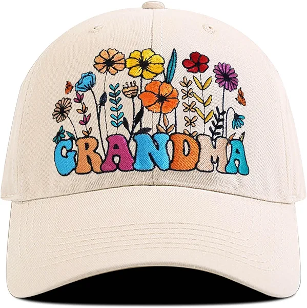 Tmsek Embroidered Washed Baseball Hat Unisex Flower Adjustable Baseball Cap for Women Gifts for Birthday Aniversary Retired