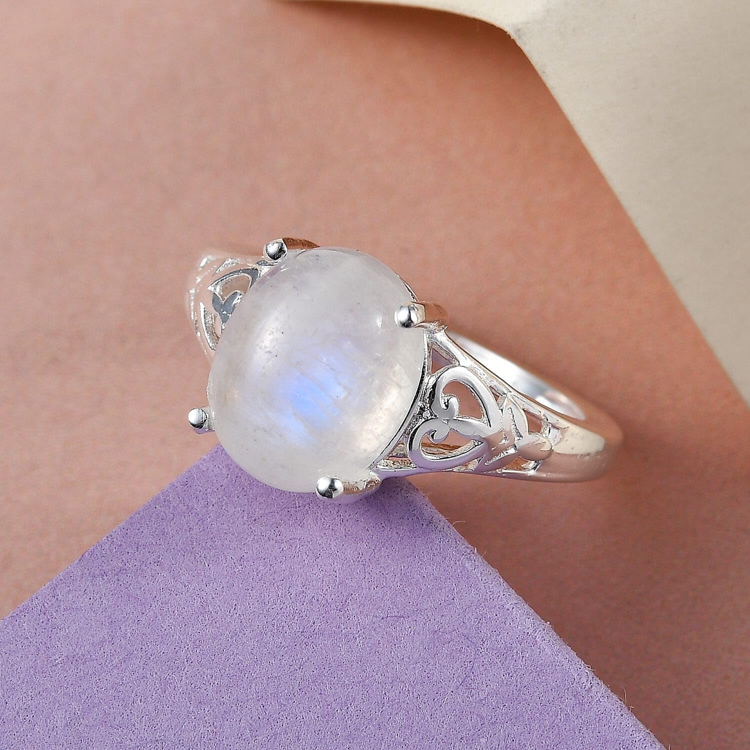 Rainbow Moonstone Rings for Women in 925 Sterling Silver - Cute Womens Daughter Mom Her Fashion Statement Jewelry - Engagement, Wedding, Anniversary Jewelry - Birthday Christmas Gifts for Womens