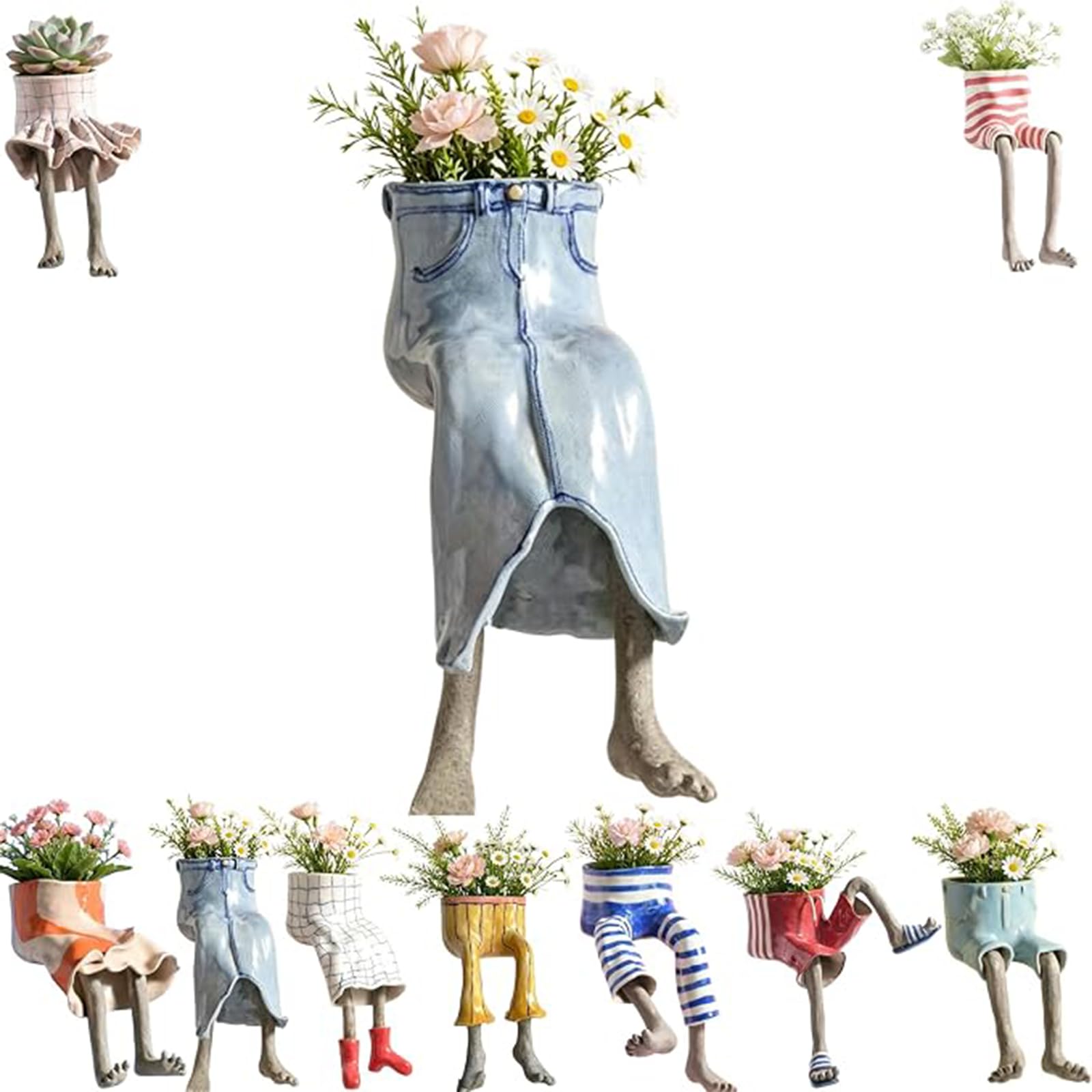 Nikyrme Sitting Human-Leg Planter For Succulent Lovers Creative Hanging Legs Planter with Hidden Drain,Playful Sitting Design Flower Pot,Dangling Legs Leggy Planter For Succulents/Herbs (#04)