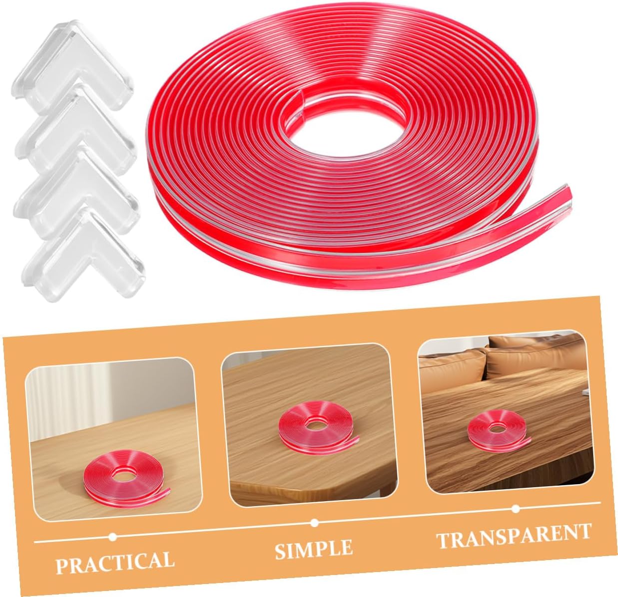 STOBAZA Safety Edge Protectors and Soft Corner Guards, 20mm Furniture Bumper Strip with 5m Tape and 4 Detachable Right-Angle Covers, Proofing for Tables and Cabinets