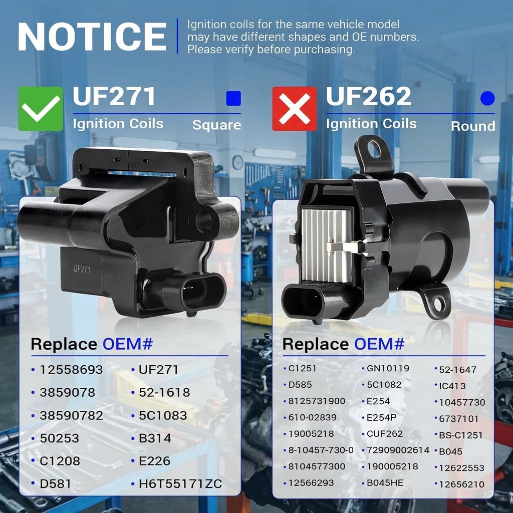 UF271 Ignition Coils Pack & Double Iridium Spark Plugs & Spark Plug Wires for 4.8 5.3 Chevy Avalanche Express Tahoe Silverado Suburban 1500 2500 3500/GMC Savana Sierra Yukon/Hummer H2 OEM# C1208 D581