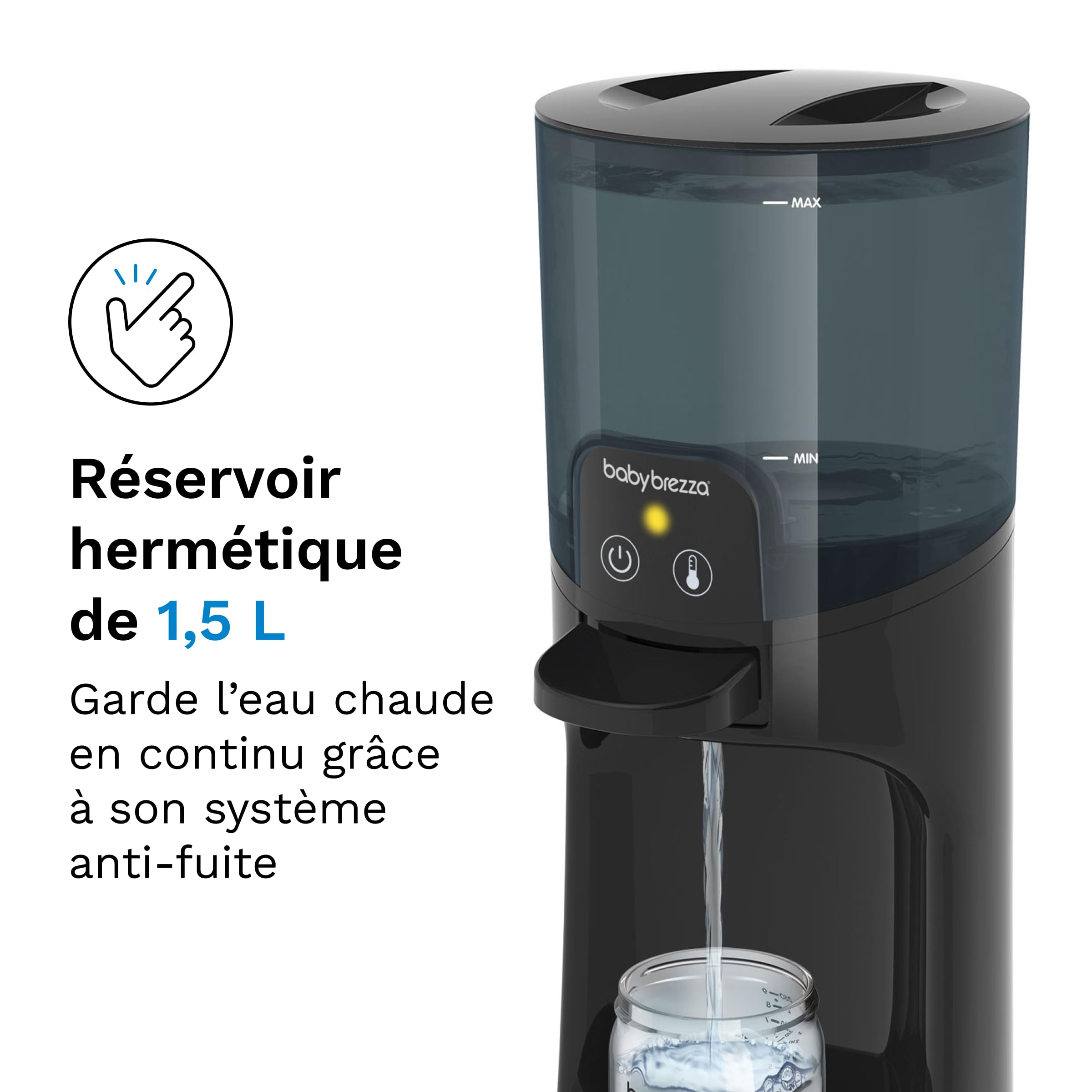Baby Brezza Instant Warmer Chauffe-biberon/distributeur d'eau chaude Noir | Distributeur d'eau chaude disponible 24h/24 et 7j/7 pour un biberon prêt rapidement, alternative à une bouilloire électrique