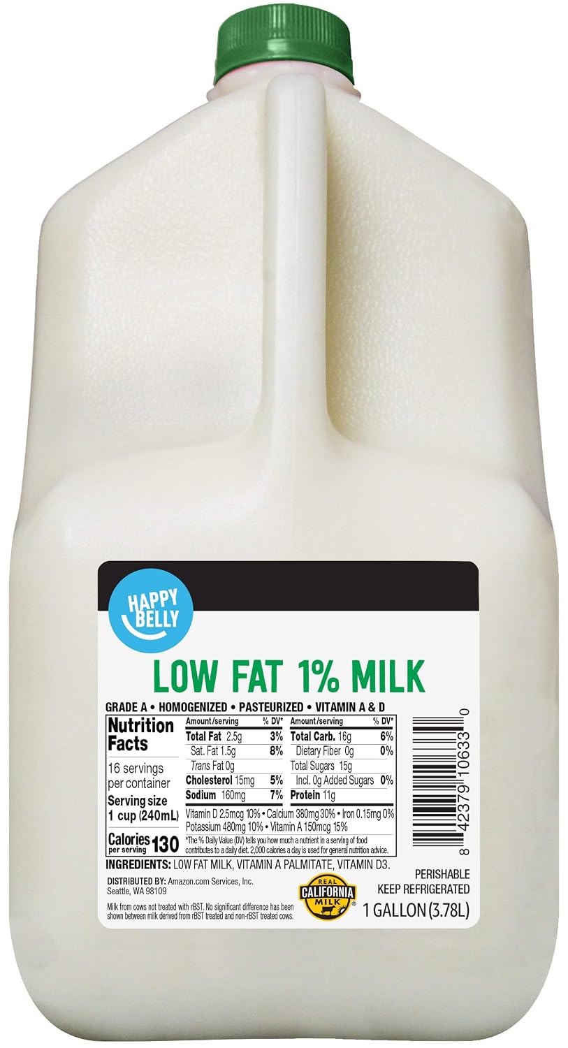 Amazon Brand - Happy Belly 1% Low Fat Milk, Gallon, 128 Fl. Oz