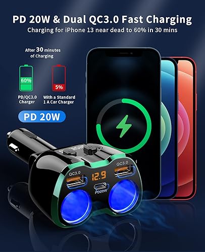 Miniatura 2 de 【Actualizado 2025】Divisor de Encendedor de Cigarrillos, Adaptador de Encendedor de Cigarrillos SUPERONE de 180W con 2 Toma y Cargador de Coche USB C