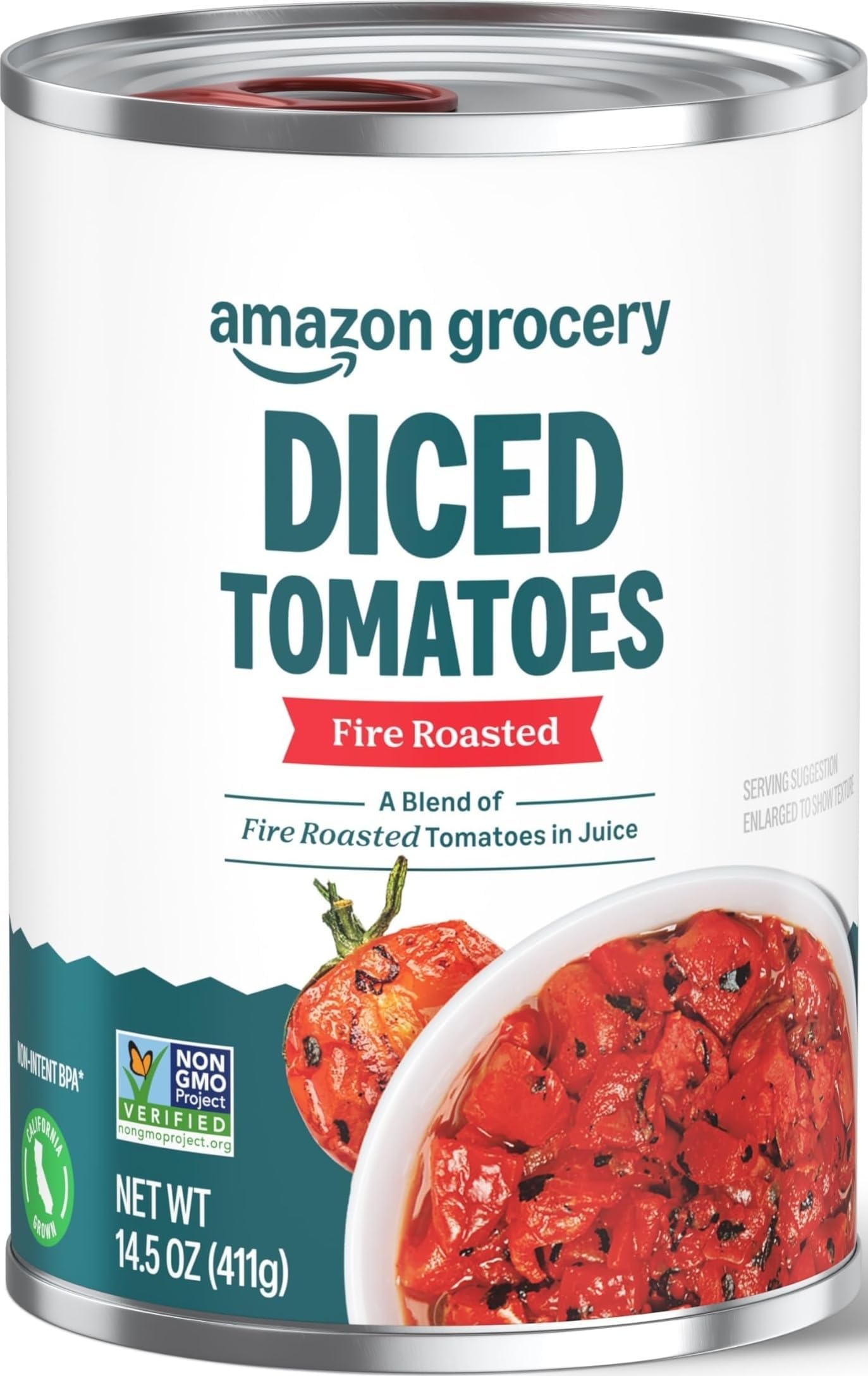 Amazon Grocery, Canned Fire Roasted Diced Tomatoes, 14.5 Oz