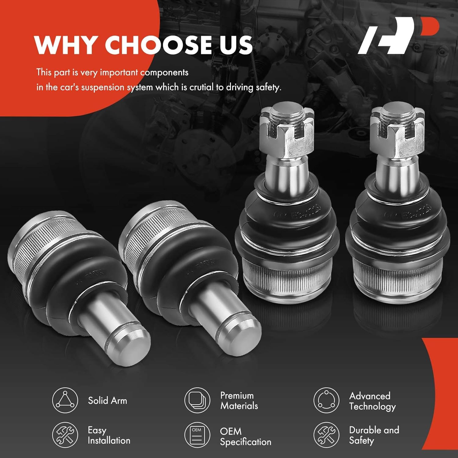 A-Premium Set of 4, Front Upper & Lower Ball Joints Kit, Compatible with Ford Explorer 1993-1994, Ranger 1993-1997, 4WD Only