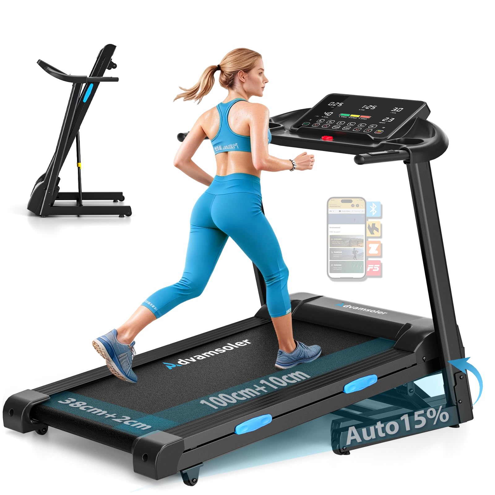 Laufband für Zuhause mit Automatischer Steigung 15% | Walking Pad bis 14 km/h, 3,0-PS-Motor, 12 Trainingsprogramme & Fitness App, Heimfitnessgerät bis 160 kg