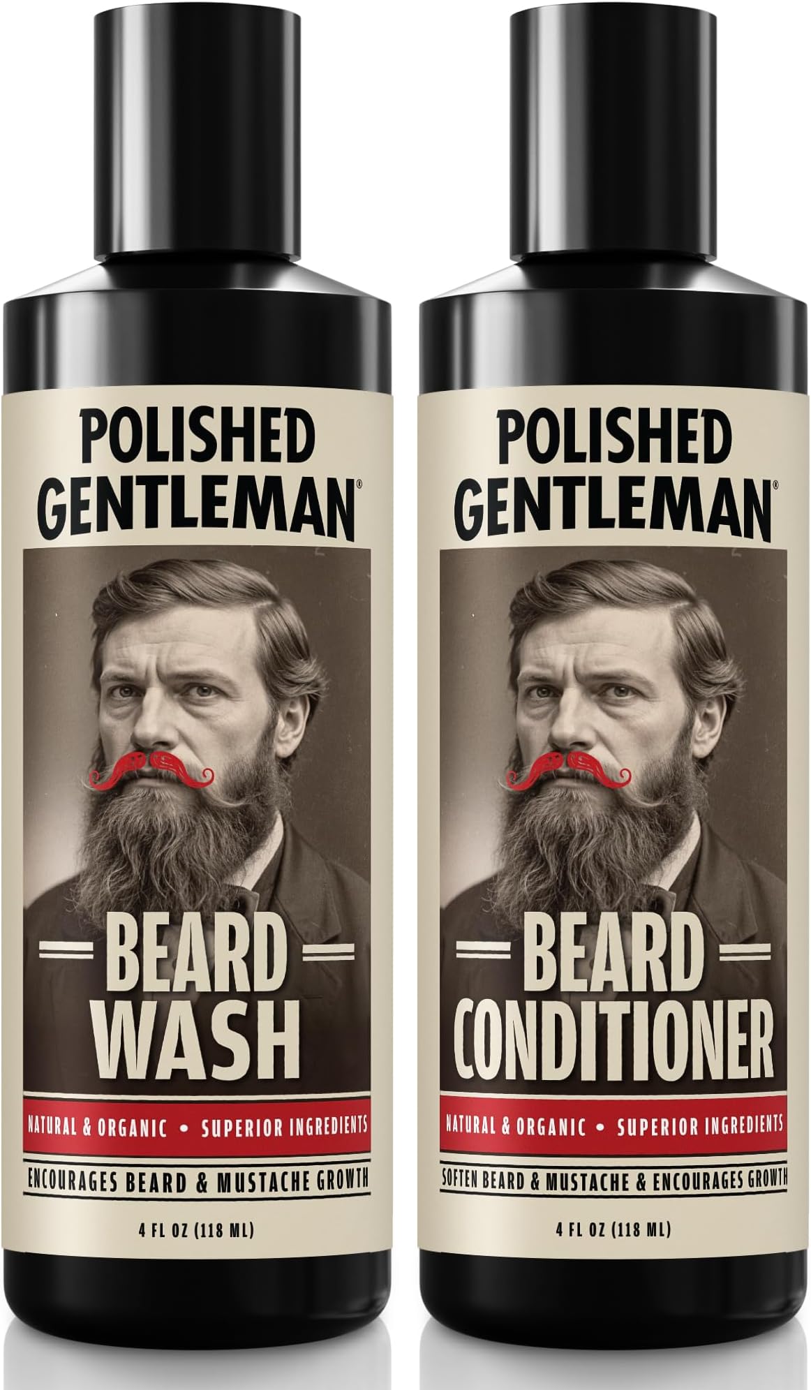 Polished Gentleman Beard Wash and Conditioner Set - Softens and Strengthens - Beard Shampoo with Growth Oil - Moisturizer & Beard Thickener - Tea Tree Unscented - Paraben-Free & Sulfate-Free (4oz)
