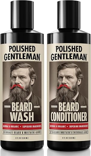 Polished Gentleman Beard Growth and Thickening Shampoo and Conditioner - With Organic Beard Oil - For Best Beard Look - Fo...