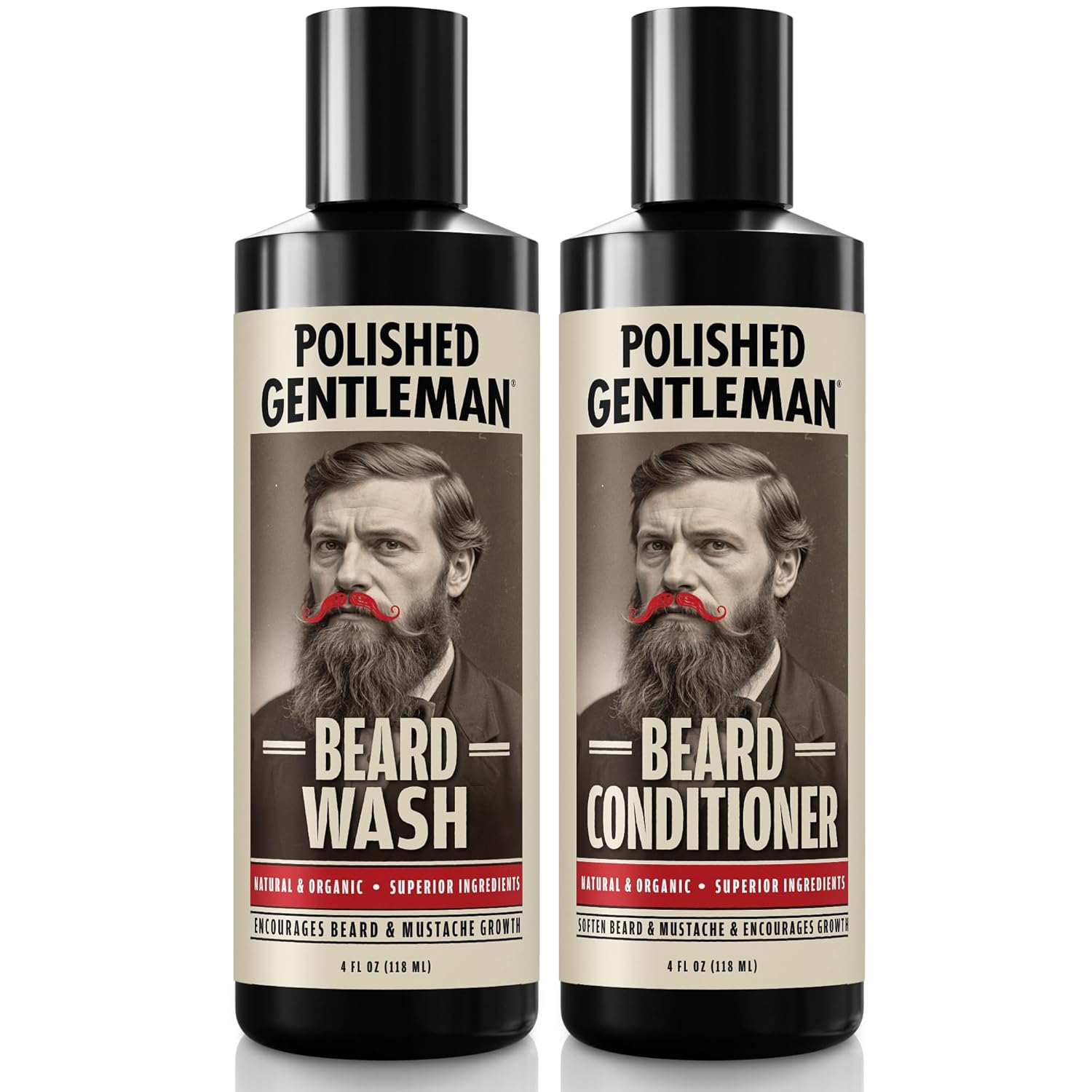 Polished Gentleman Beard Wash and Conditioner Set - Softens and Strengthens - Beard Shampoo with Growth Oil - Moisturizer & Beard Thickener - Tea Tree Unscented - Paraben-Free & Sulfate-Free (8oz)