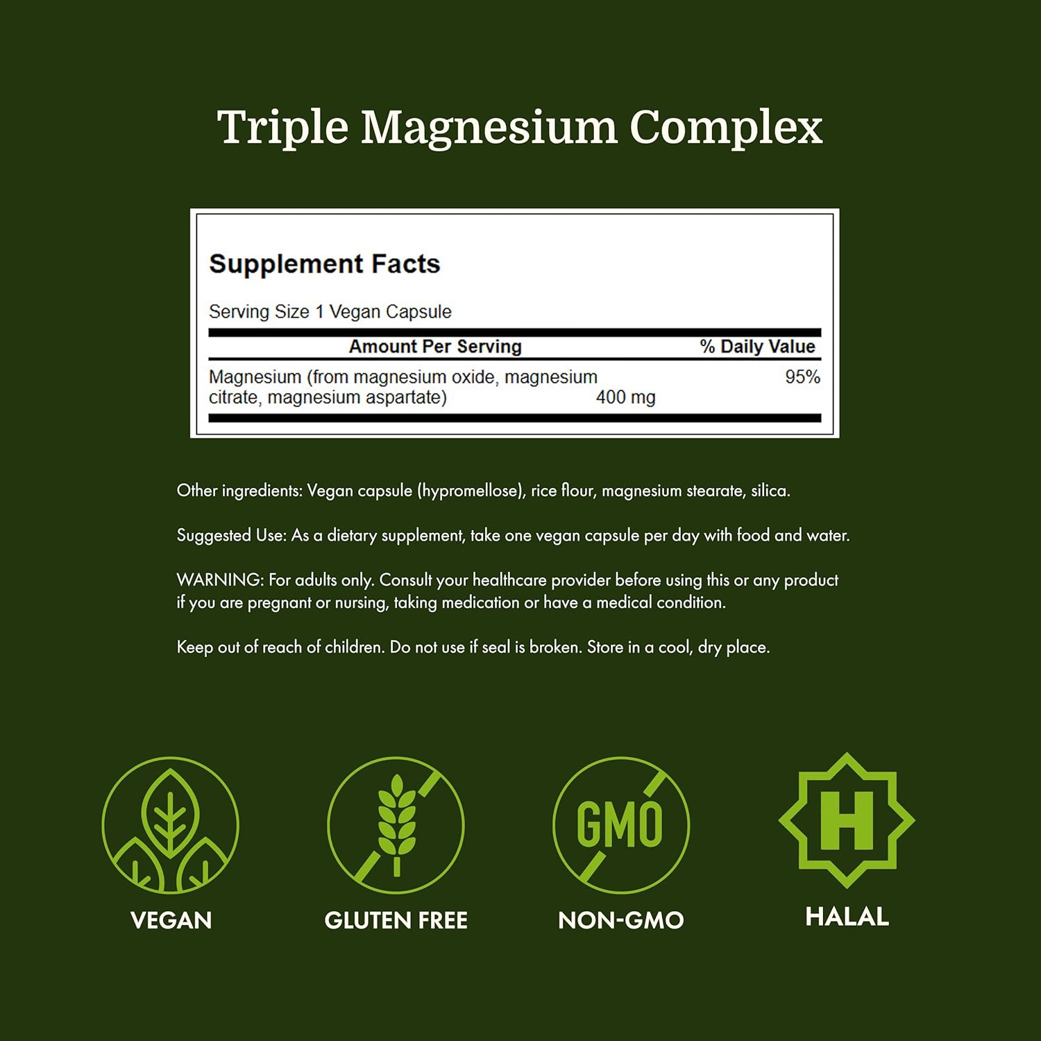 Swanson Triple Magnesium Complex - Mineral Supplement - Natural Support - Featuring Citrate, Oxide & Aspartate - (30 Capsules, 400mg Each,) (2 Pack)