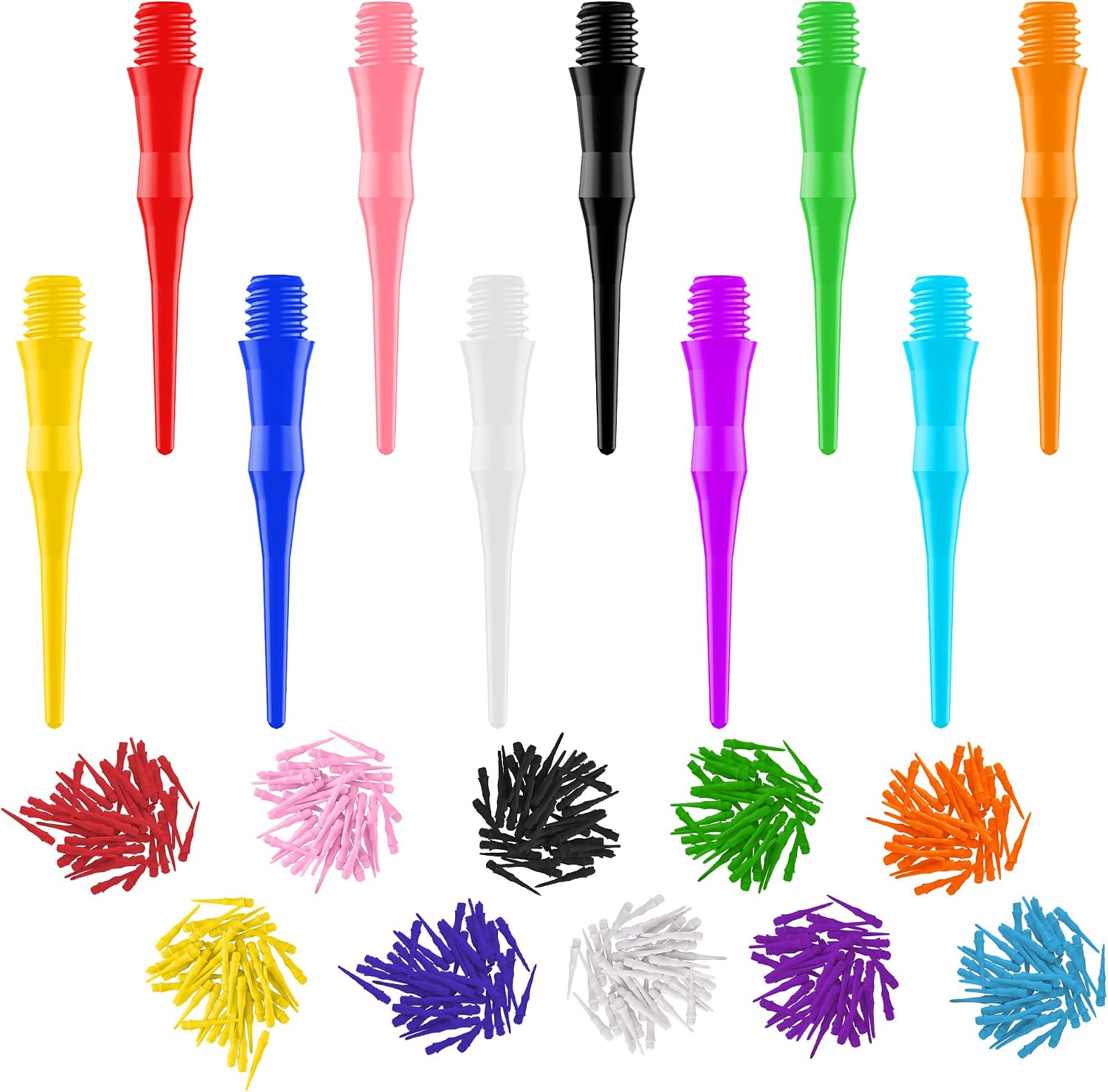 CyeeLife 2BA Thread Soft Tip Dart Points 500 Pack, 10 Colors, Plastic Dart Tips Replacement,Darts Accessories