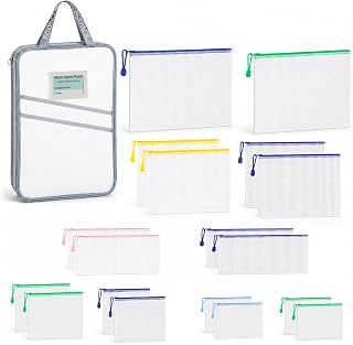 19pcs Mesh Zipper Pouches with Organizer Bag, 5 Sizes Zipper Bags