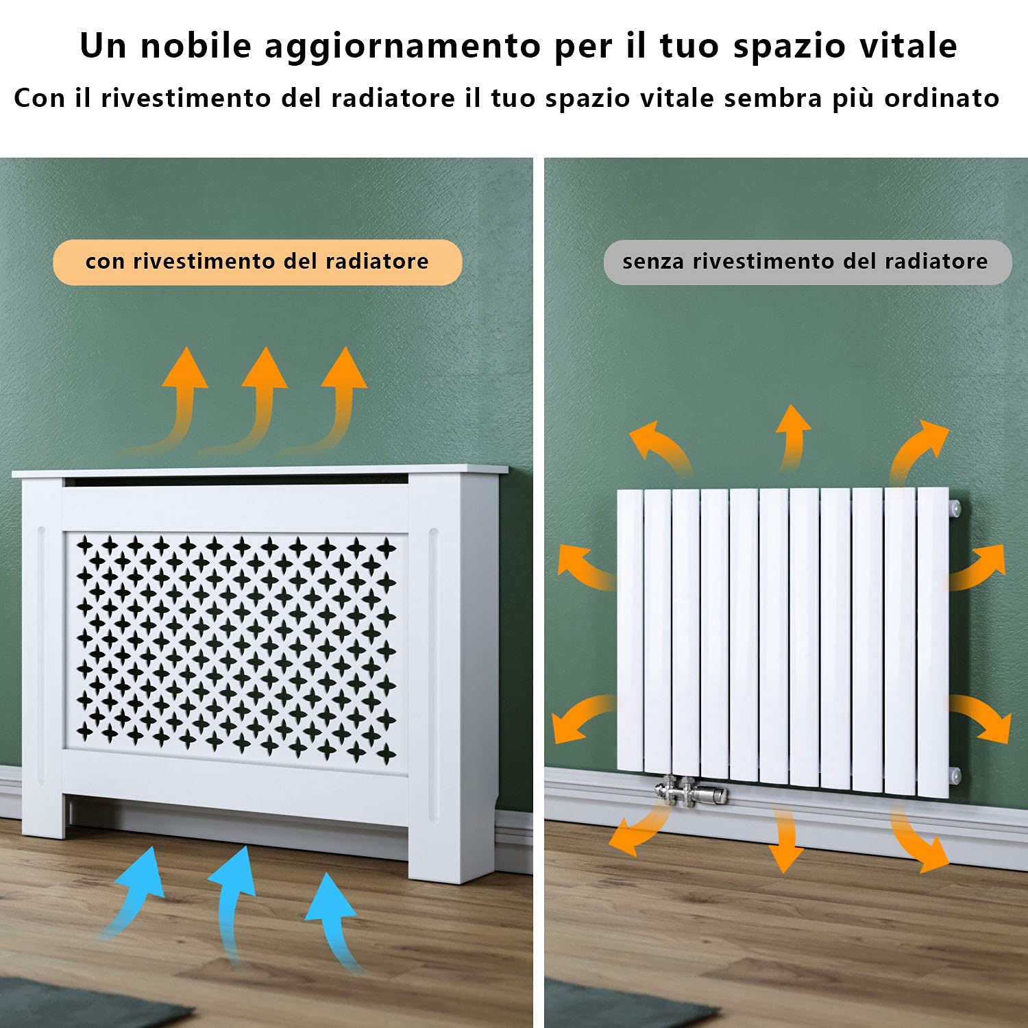 SONNI Copertura per Radiatore, 78x19x81.5 cm Classico e Moderno per Copritermosifone, Copertura Termosifone Grande a Doghe Romboidali Laccati Bianchi
