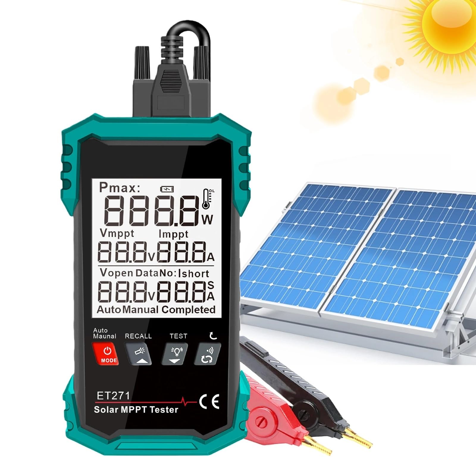 Miernik mocy słonecznej MPPT 1600W z wyświetlaczem LCD Panel słoneczny Tester MPPT ochrona przeciwprzepięciowa dla modułów fotowoltaicznych Test danych