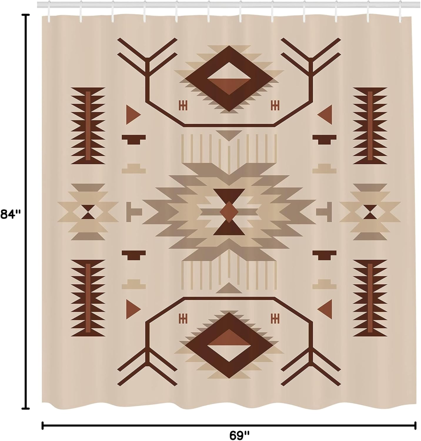 Ambesonne Southwestern Shower Curtain, Ethnic Illustration of a Zigzags Design Triangular Iconic Artwork Motifs, Cloth Fabric Bathroom Decor Set with Hooks, 69" W x 84" L, Beige Brown