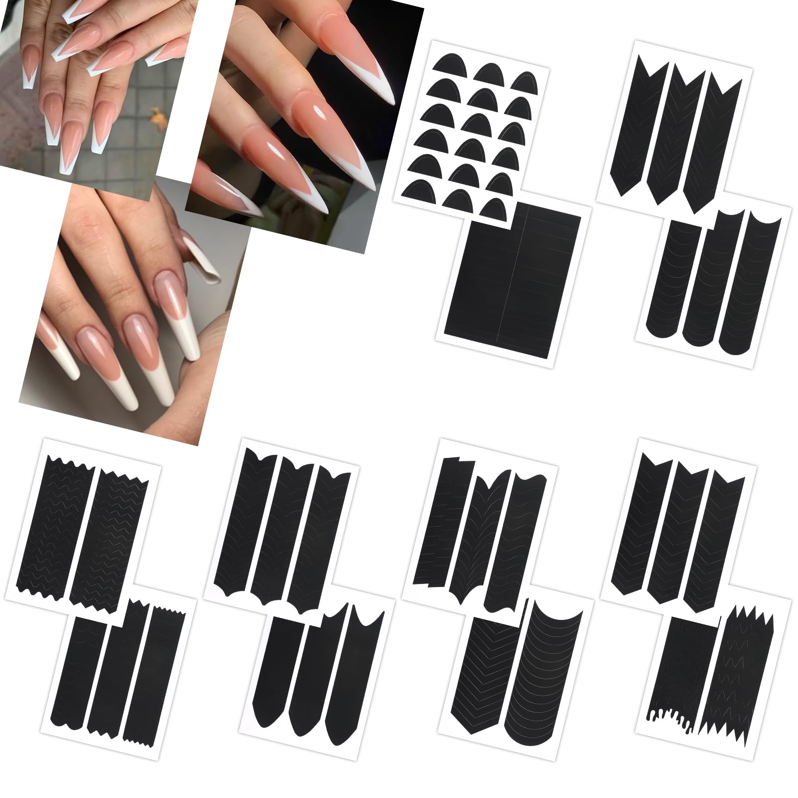 36 fogli per manicure francese, stencil per unghie autoadesive, timbri per unghie, guide francesi, per manicure, decorazione fai da te, 12 modelli