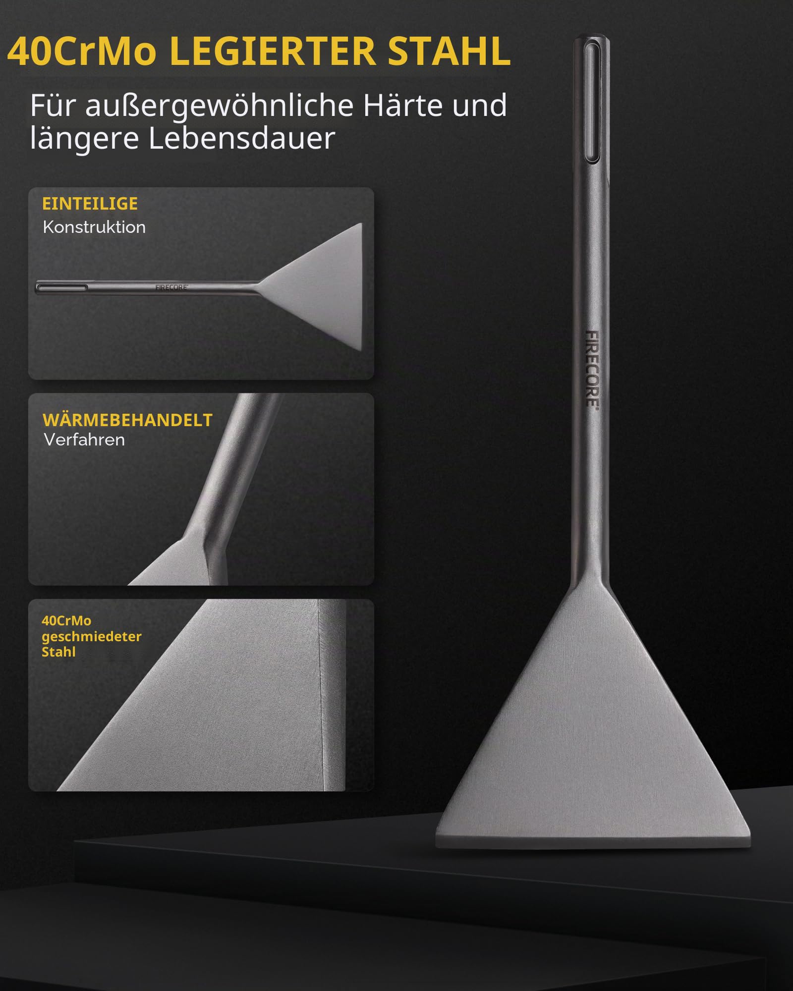 SDS Max Meißel, Firecore Fliesenmeißel 380 × 150 mm für SDS Max Hammer, extra breit Spatmeißel, Betonmeißel zum Entfernen von Linoleumböden, VCT-Betonmörtel, Dünnbettmörtel, Keramikfliesen