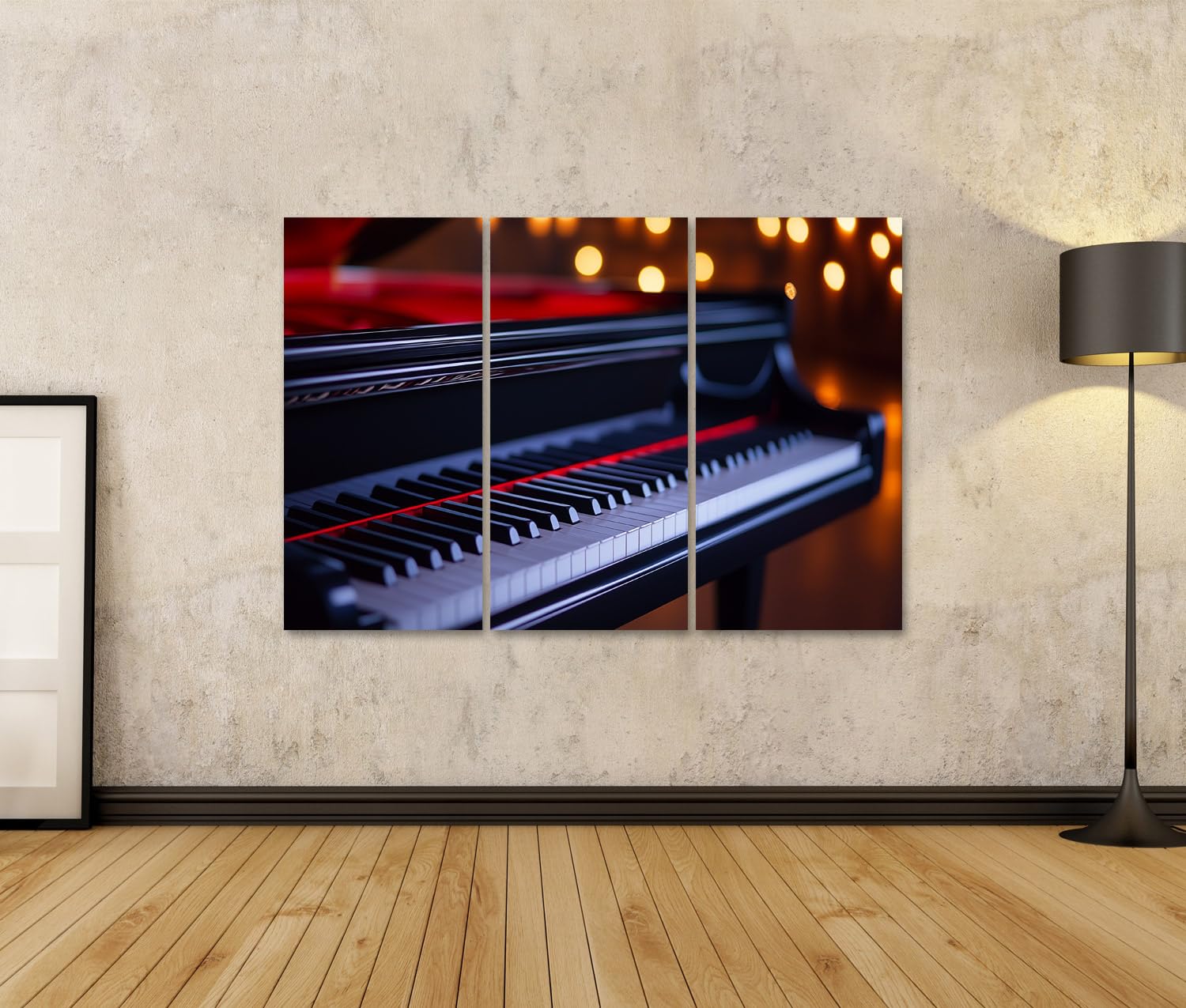 islandburner Prime Quadro su tela, pianoforte con luci e effetto bokeh, per soggiorno, amanti della musica, negozio di musica, immagini da parete
