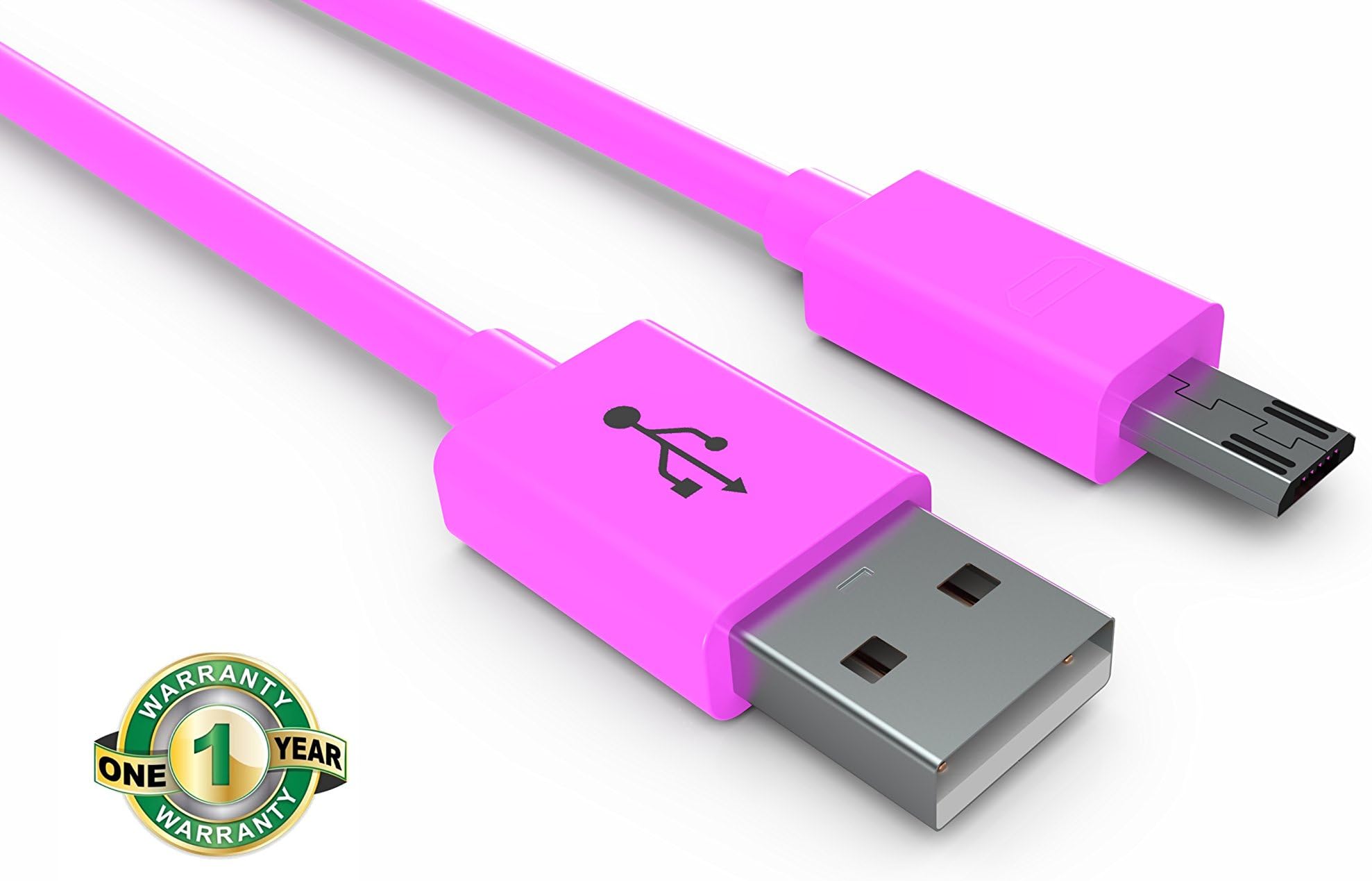 1 Micro USB Cable Extended Tip for Easy Access to Charging Port While Phone is on any Case 3 Feet Long Pink