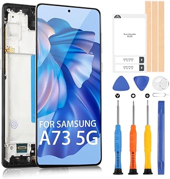 Screen Replacement for Samsung Galaxy A73 5G A736 LCD - for Galaxy A73 5G LCD Display Touch Screen SM-A736B A736B/DS Digitizer Glass Sensor Full Assembly with Repair Kits Black with Frame