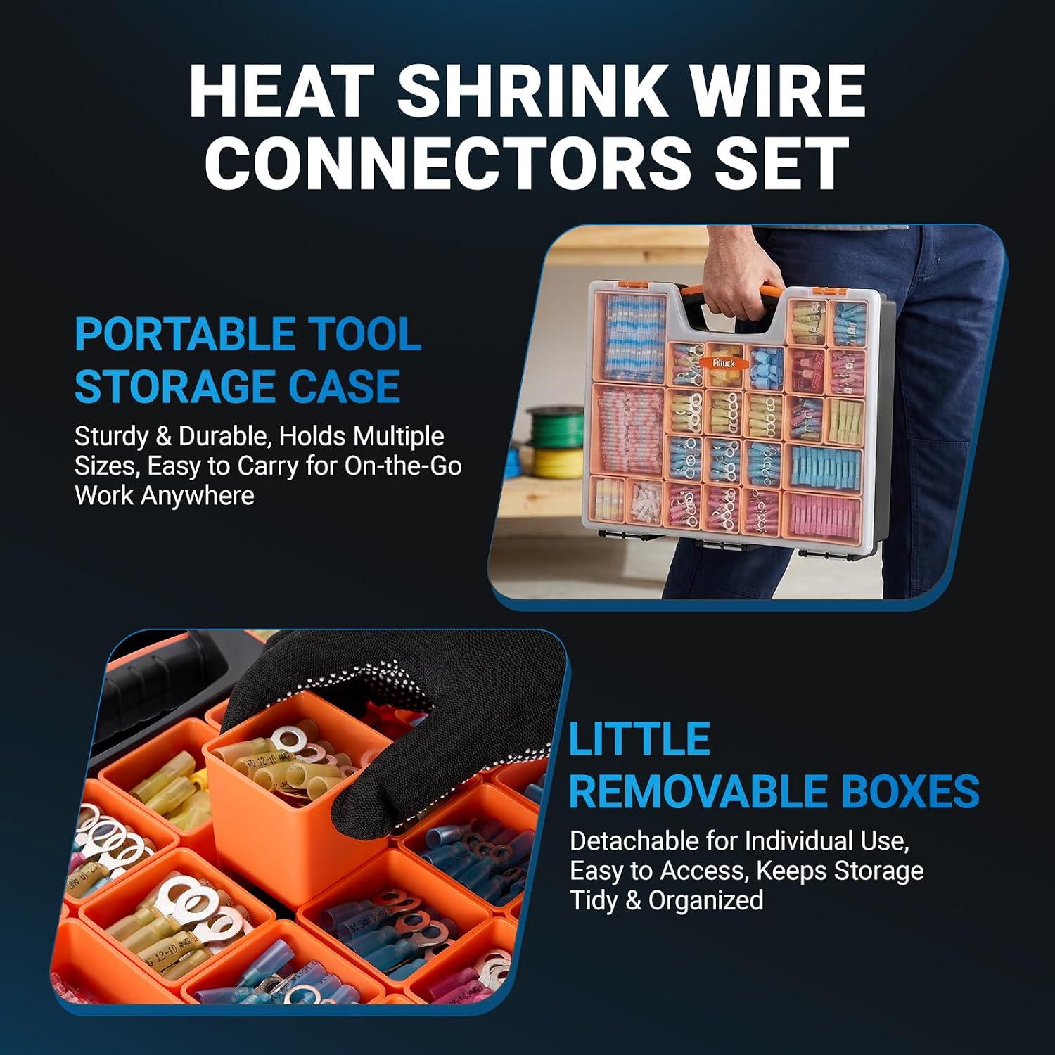1622PCS Heat Shrink Wire Connectors Kit, T-Tap Electrical Terminals & Solder Seal Connectors, Insulated Marine Grade Waterproof Ring Fork Spade Butt Splice Set for Boat Automotive DIY