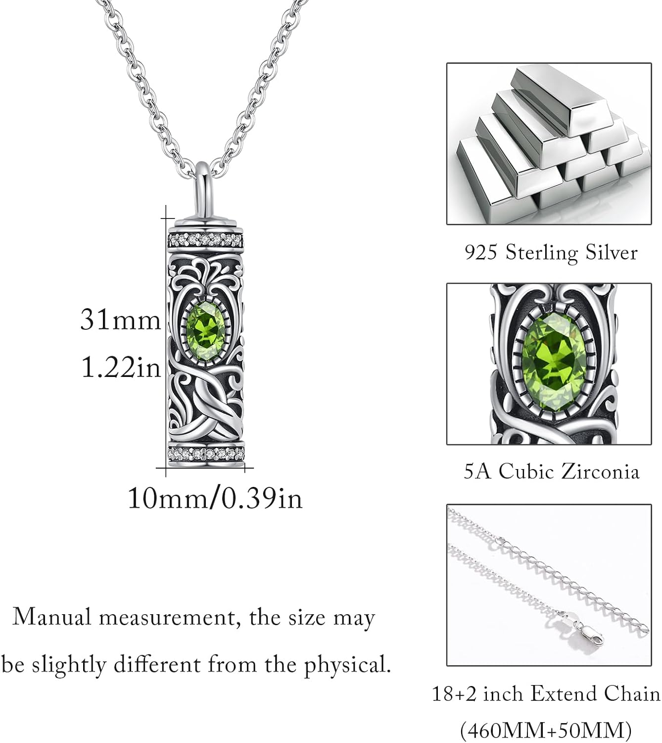 Urn Necklace for Ashes Cremation Jewelry 925 Sterling Silver Ashes Pendant Necklace Memorial Jewelry Gifts for Women Men Girls Boys