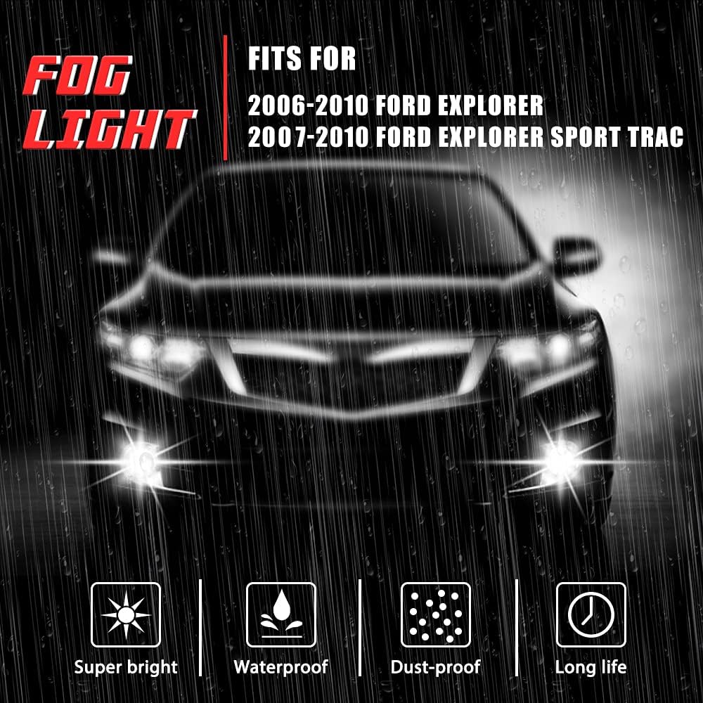 Best Cyber Monday 🔥 Driving Fog Lights Lamps Replacement for 2006 2007 2008 2009 2010 Ford Explorer With 9005 12V 65W Halogen Bulbs ​ (Clear Lens)