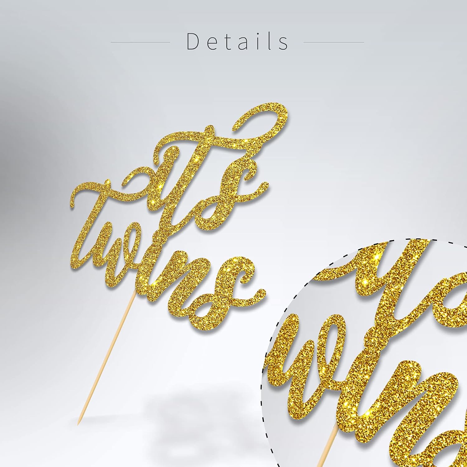 Gold Glitter It's Twins Cake Topper for Baby Shower,Gender Reveal,Baby 6 Months, 1st Birthday Party Decorations Supplies Babies Cake Topper
