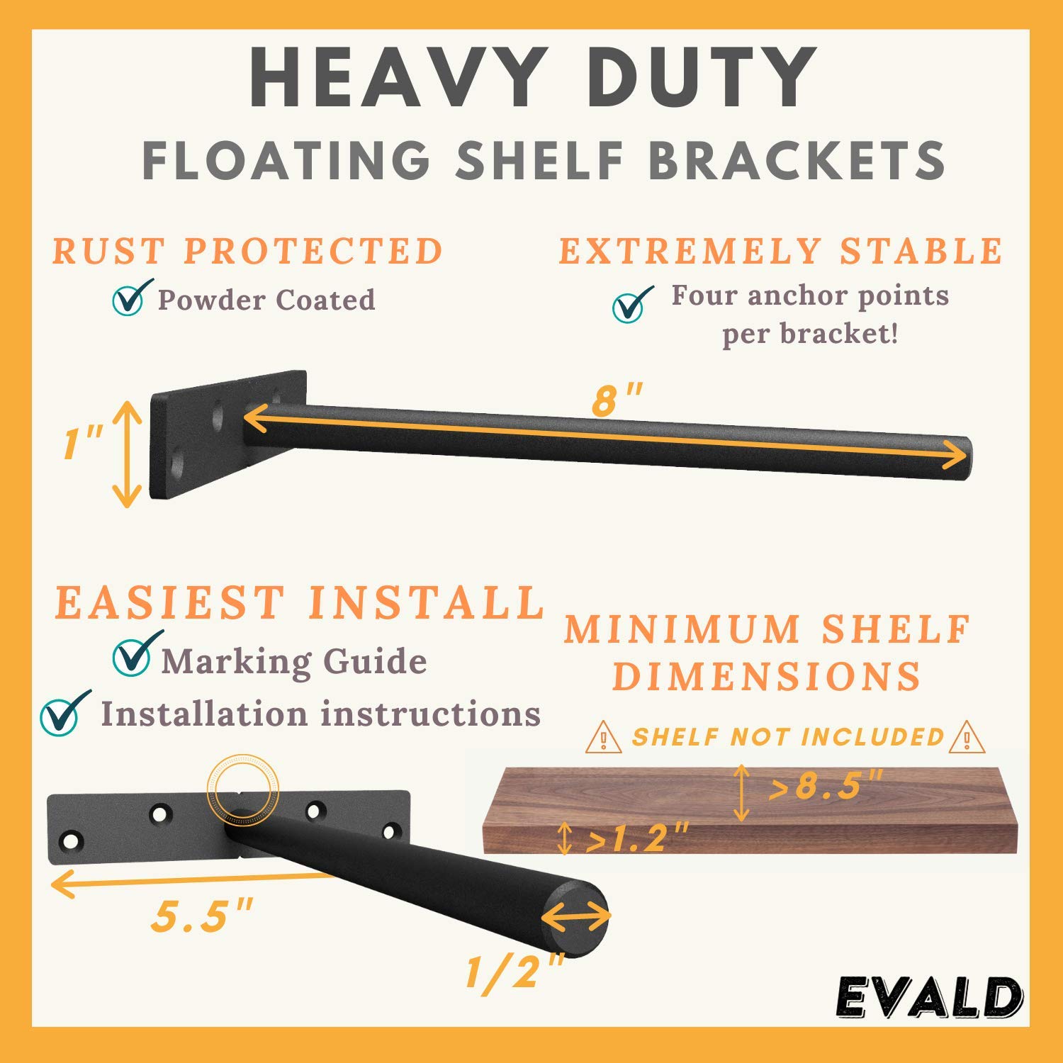 Buy EVALD The Heavy Duty Floating Shelf Hardware Heavy Duty Floating